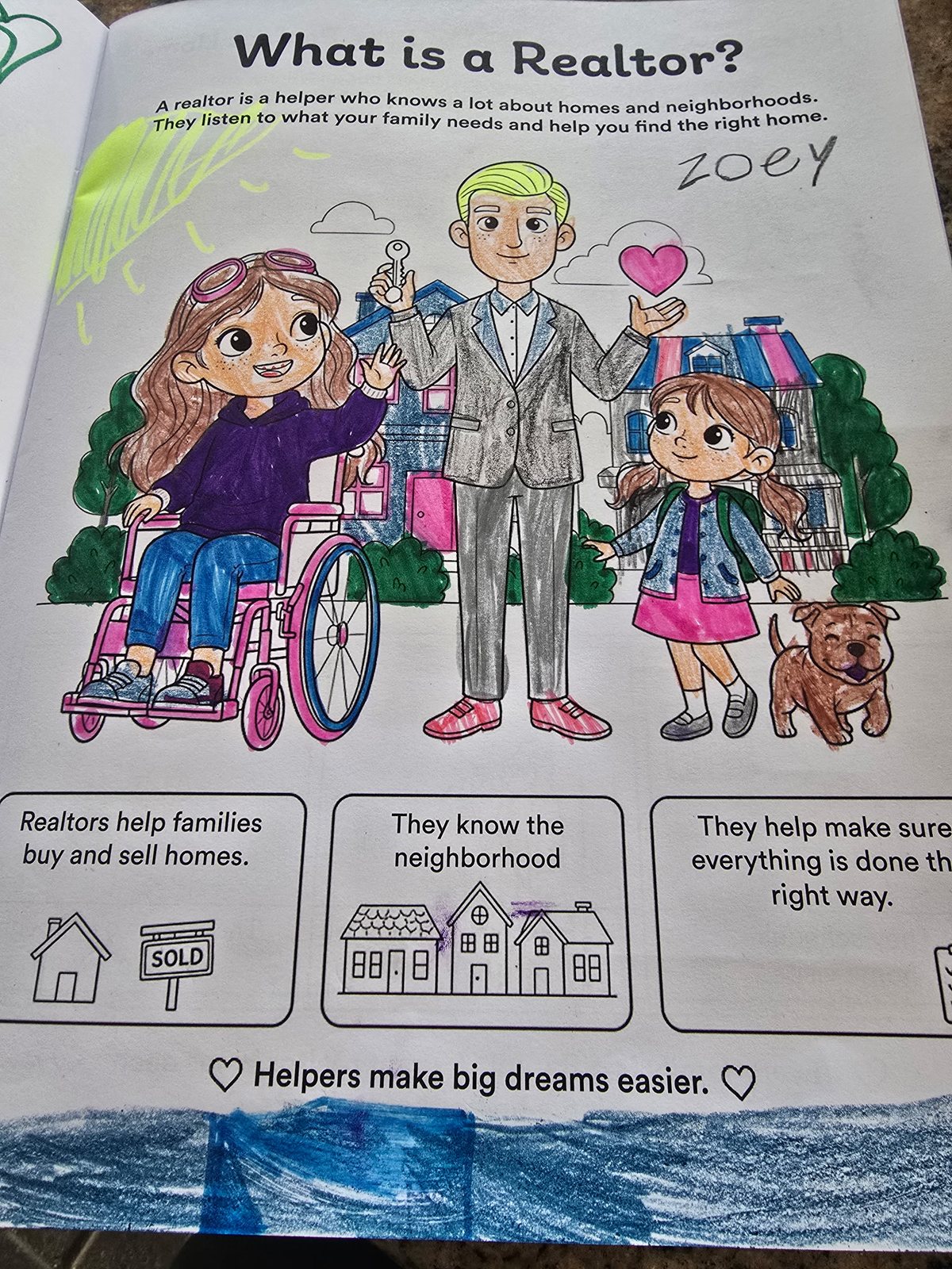 Colored-in What is a Realtor page from the book