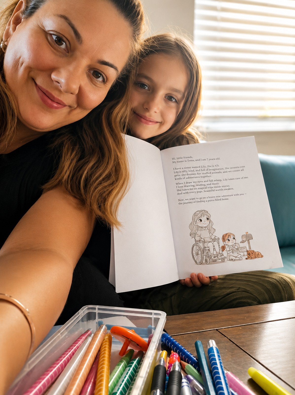 A mom and her daughter reading Buying a House Is a Big Adventure together at home